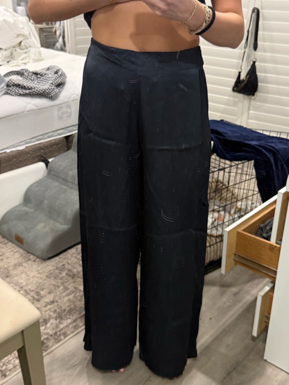 Massimo Dutti Navy Satin Pants